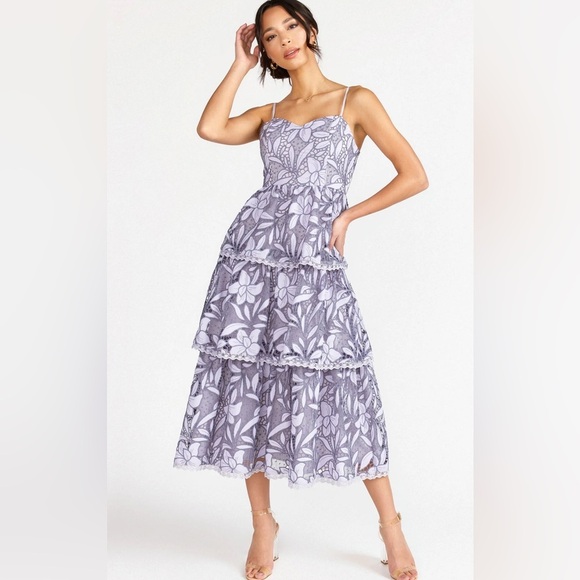 Just Me Dresses & Skirts - NWT Just Me Women’s Floral Crochet Lace Tiered Midi Dress Keepsake Lilac Size S